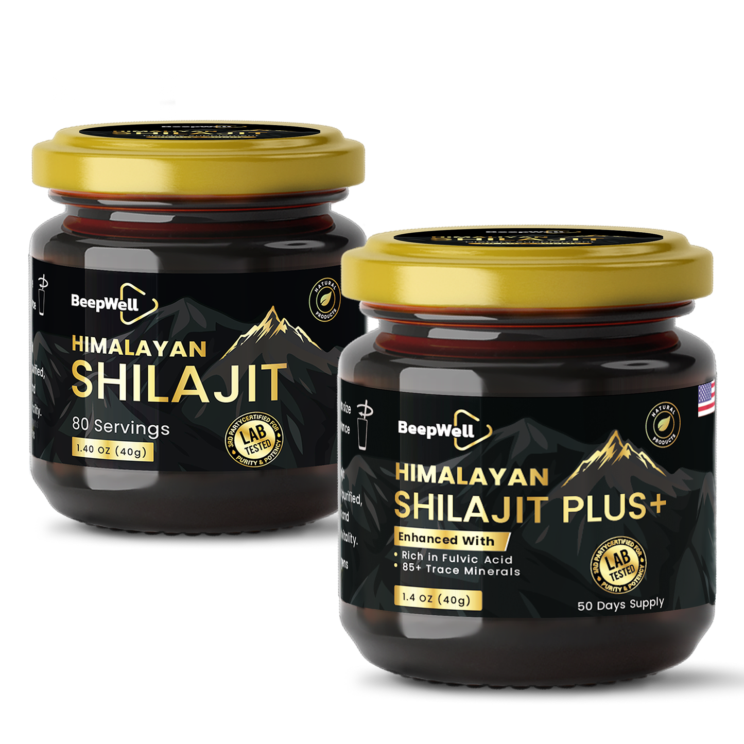 BeepWell Shilajit Resin Combo Pack – Original (80 Servings) + Resin Plus with Ashwagandha (50 Servings) – 2 x 40g Jars