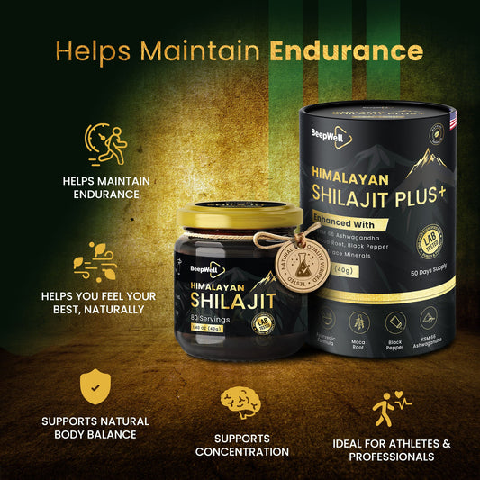BeepWell Shilajit Resin Combo Pack – Original (80 Servings) + Resin Plus with Ashwagandha (50 Servings) – 2 x 40g Jars