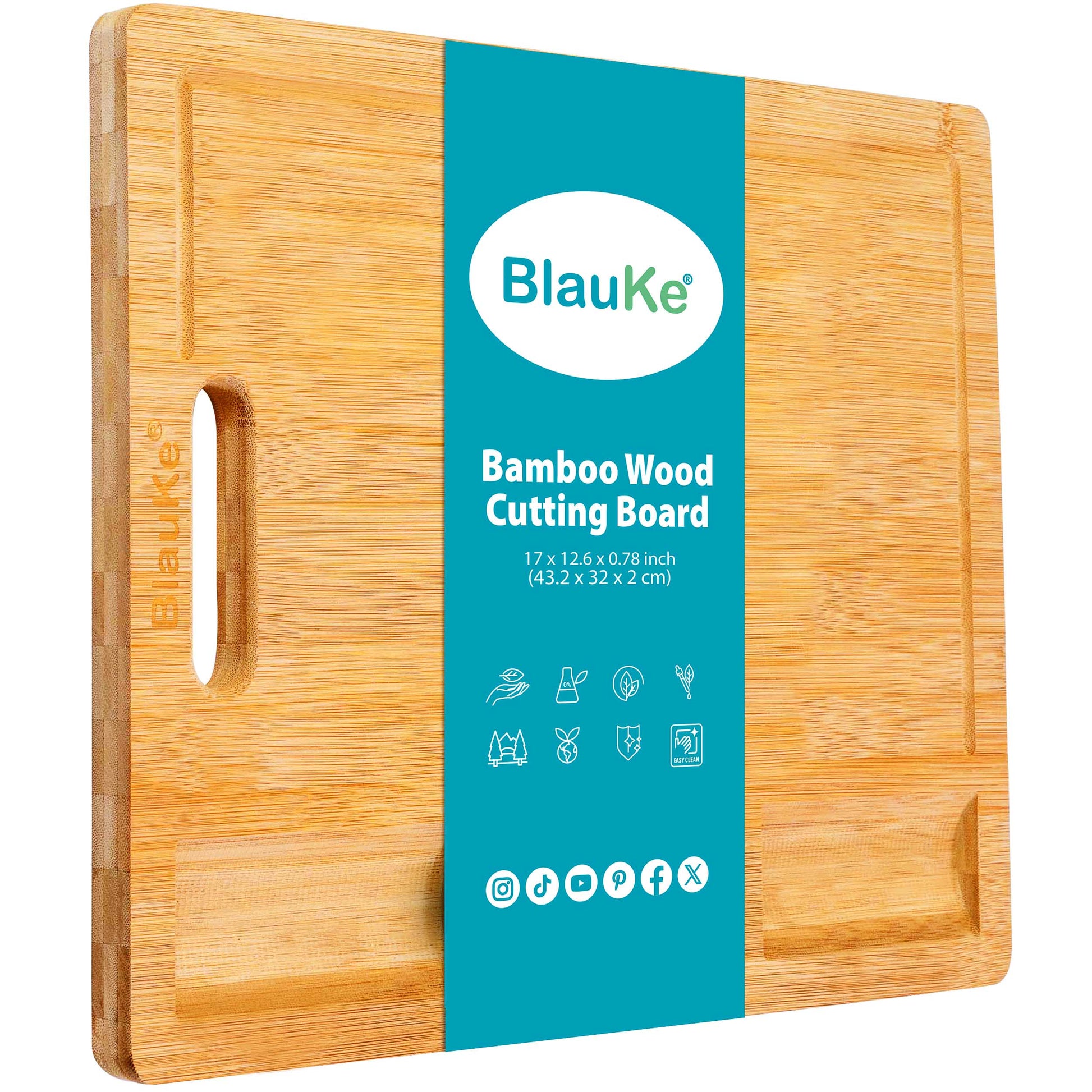 Extra Large Bamboo Cutting Board - 17x12.5 inch Wood Cutting Board for Meat, Cheese, Veggies - Wood Serving Tray with Juice Groove and 3 Compartments-0